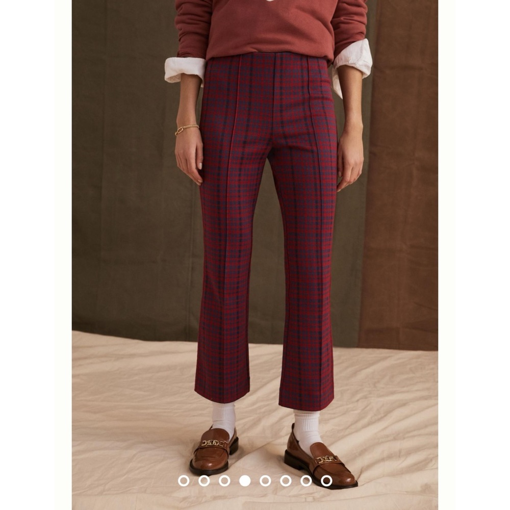 Anthropologie Maeve Margot Red Blue Plaid Flare Leg Pull On Stretch Pants New XS - Picture 2 of 12
